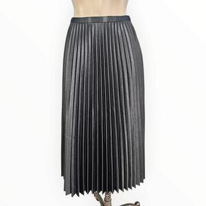 ZARA Dark Olive Green Satin Effect Appears Black Accordion Flare Midi Skirt S